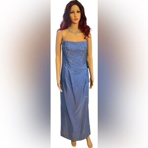 Elegant Embellished Blue Strapless Cocktail Gown